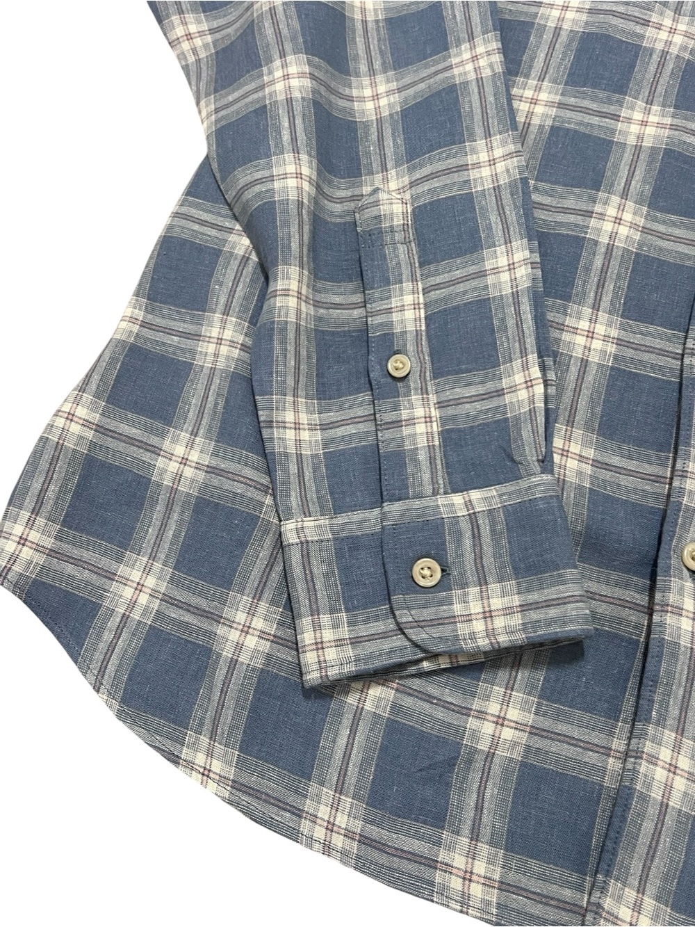 Faherty Linen Blend Shirt Large Blue Plaid Button-up Lightweight Coastal Travel - Picture 7 of 15
